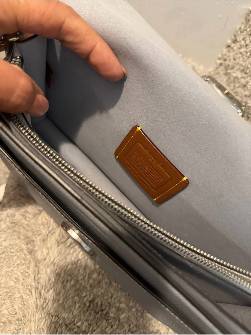 Coach Tabby Shoulder Bag 26 in the Grey Blue colorway.